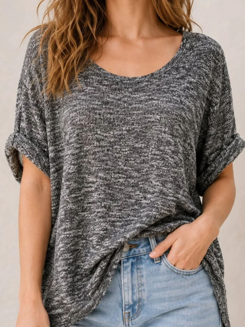 Free People Beach Nani Marled Gray Dolman Sleeve Knit Top Small